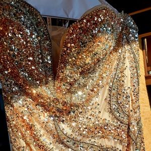 Plus Size 14 Champagne Gold Beaded Pageant Gown